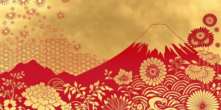 赤富士と金色の装飾