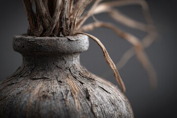 Obraz premium Rustic textured clay vessel with dried botanical stems