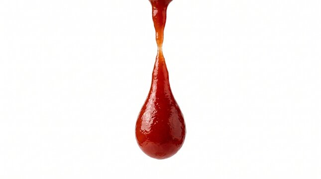 Tomato ketchup drop falling on white background, red sauce splash and liquid condiment drip, thick tomato paste droplet for food packaging design