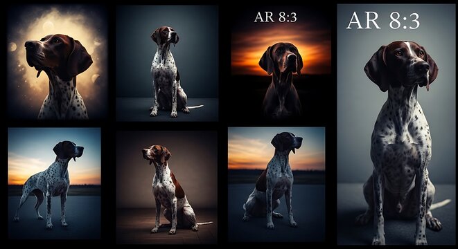 Elegant german shorthaired pointer dog portraits in cinematic lighting