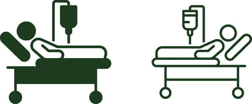 Two hospital bed icons with iv drip stands