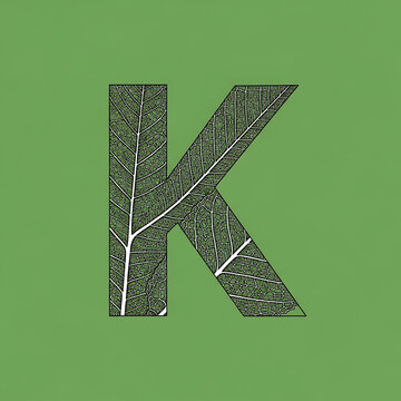 Large letter K made of leaf.