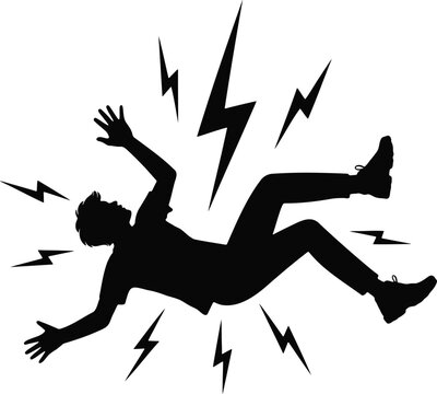 Silhouette of a person being struck by lightning or electric shock