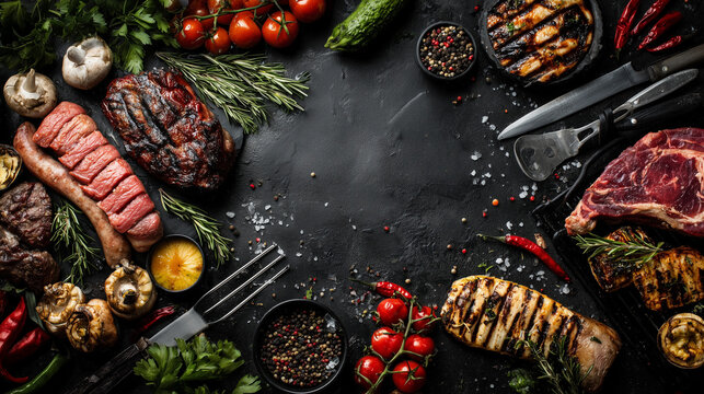 Celebrating National Barbecue Month with grilled steaks and vegetables on a table