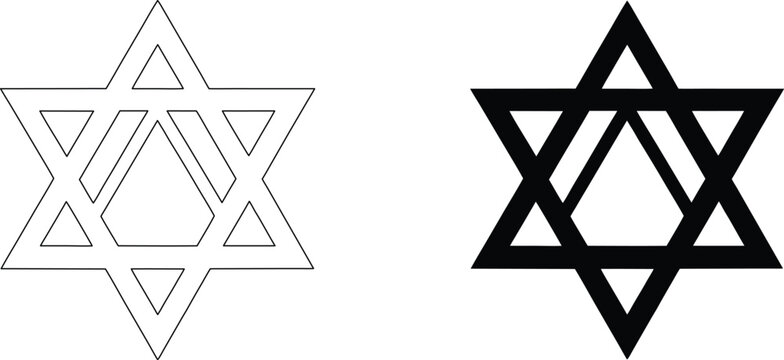 Star of david vector symbols with interlaced geometric designs for religious iconography.
