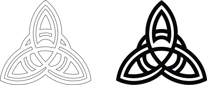 Triquetra trinity knot vector illustration with celtic heritage designs and line art icons.