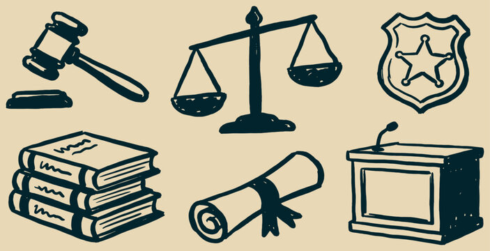 Law and justice themed vector illustration with gavel, scales, and books.