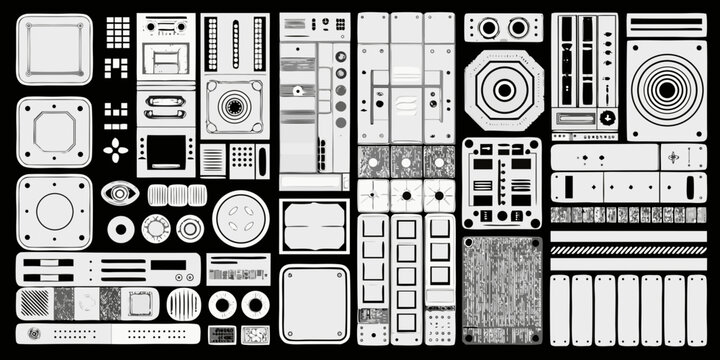 futuristic interface elements kit cyberpunk sci fi style isolated on white
