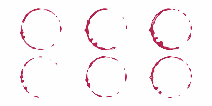 wine glass rings six pink magenta circular stains on white