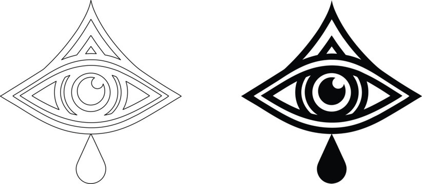 All seeing eye symbol with teardrop vector illustration representing insight and vision.