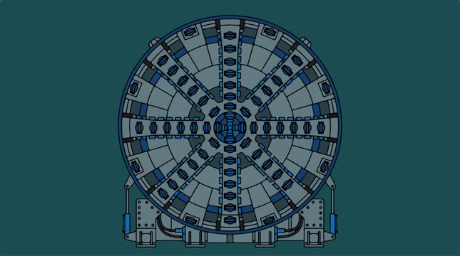Illustration of a tunnel boring machine cutter head.