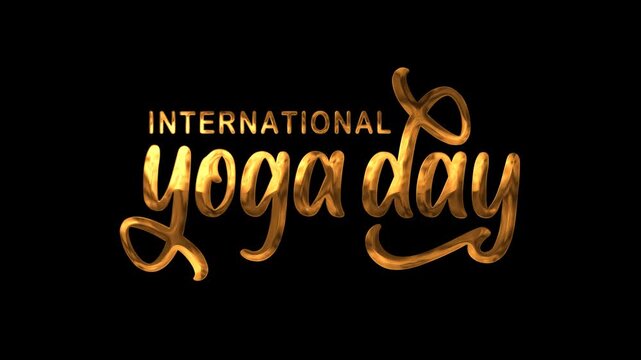 International yoga day text animation in gold, suitable for social media posts, event promotions, posters, and banners.