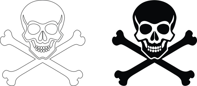 Human skull and crossbones vector illustration representing pirate flag or poison icon.
