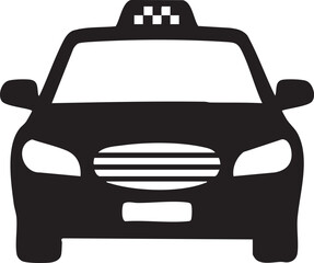 Black taxi cab icon, vehicle silhouette, transportation symbol, car front view © Golam