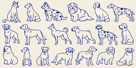 collection of line art dogs in various poses and breeds © Prosanta