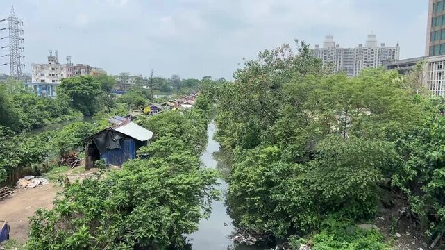 A view of temporary makeshift houses in a Rohingya refugee settlement located on the outskirts of Kolkata, West Bengal, India.