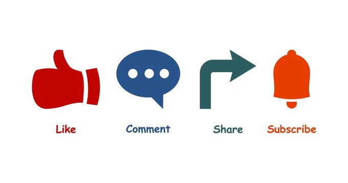 Animated video of like, comment, share and subscribe icons