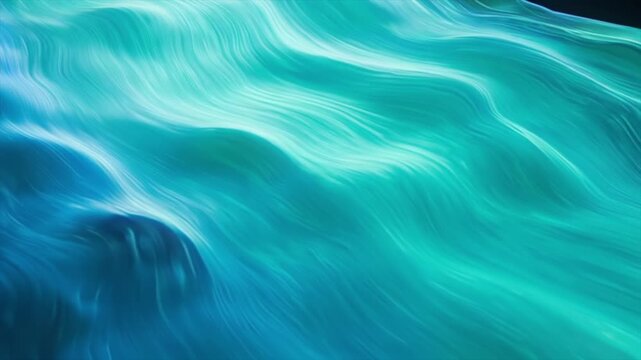 Smooth flowing aqua waves forming silky layered motion across surface, soft turquoise gradients blending like liquid fabric, abstract ocean-inspired texture with calming rhythm and luminous depth