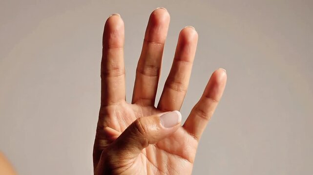 Counting Fingers with Hand Upright on Blurred Background