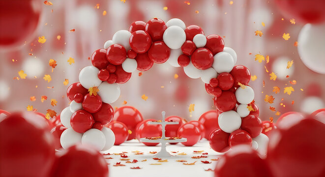 Festive canada day celebration red and white balloon arch for national day