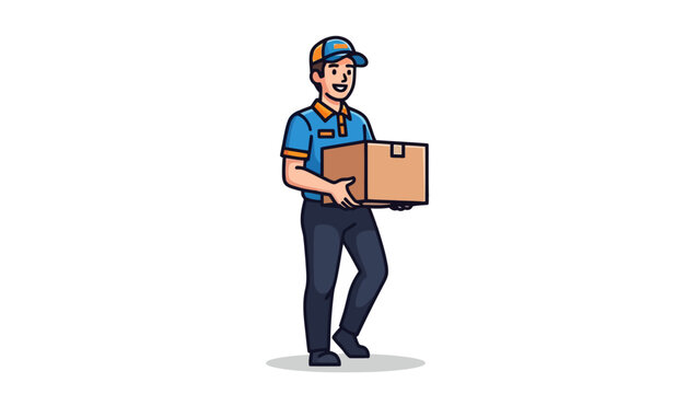 Man Carrying Brown Box.
