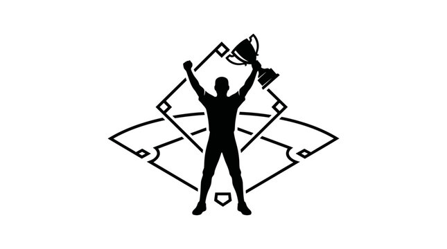 Man holding trophy standing on baseball field lines