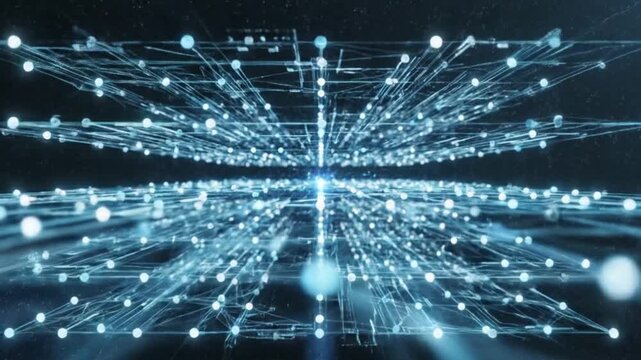 Abstract digital network connections glowing with blue light in a futuristic technological data visualization