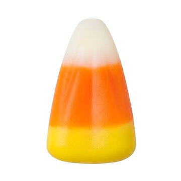 A single piece of candy corn on a white background
