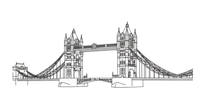Black and white line art vector illustration of a medieval watchtower or stone fortress tower with architectural details, battlements, and masonry texture on a solid white background.
