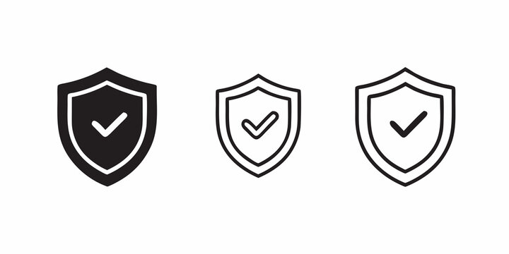 shield with checkmark icons security verification symbols set