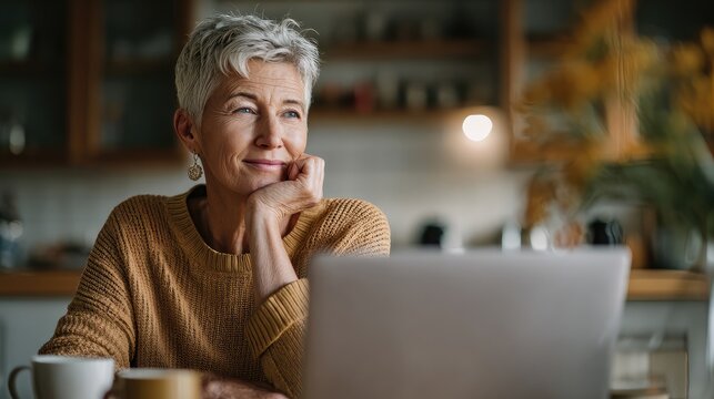 Reflecting on Life: A Gracious Senior Woman in a Cozy Home Setting