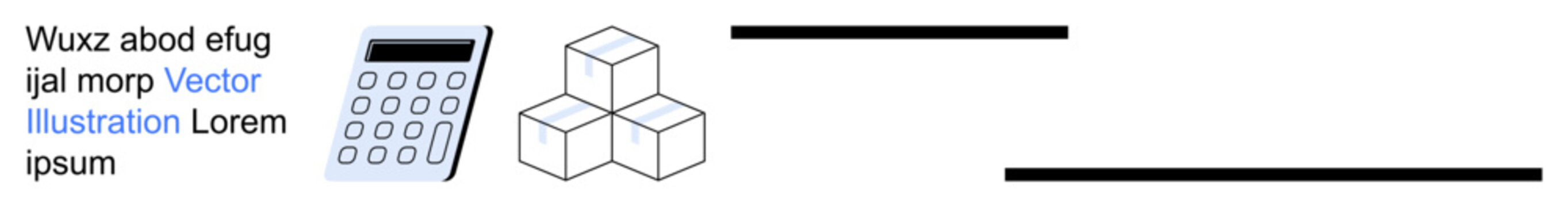 Finance, mathematics, education, design, data analysis, visual concepts. A calculator, stack of cubes and placeholder text. Finance and mathematics for design and educational visuals