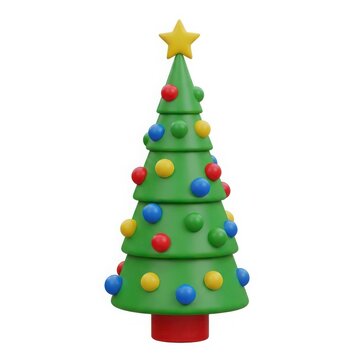 A colorful and festive pixel-art style christmas tree adorned with vibrant ornaments and a golden star on top