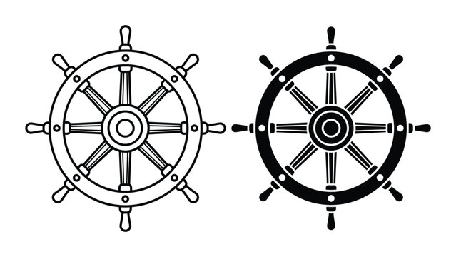 Old ship steering wheel vector illustration with rope