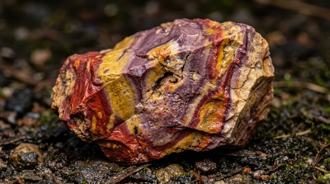 Polychrome Jasper Stone Close up on Forest Floor