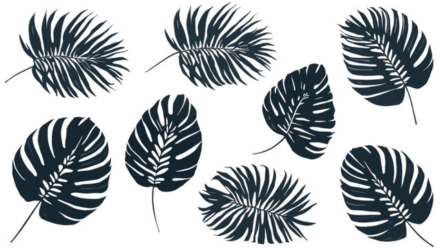 Tropical Leaves Collection: A curated assortment of stylized tropical leaves, presented in a deep indigo hue, evokes the lush essence of a rainforest canopy.