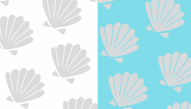 Seashell Seamless Pattern. Ocean Shell Repeat Background. Summer Background Minimal Hand Drawn Style.