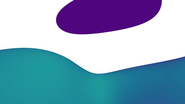 Modern abstract fluid motion graphics background with purple and teal organic shapes moving on white