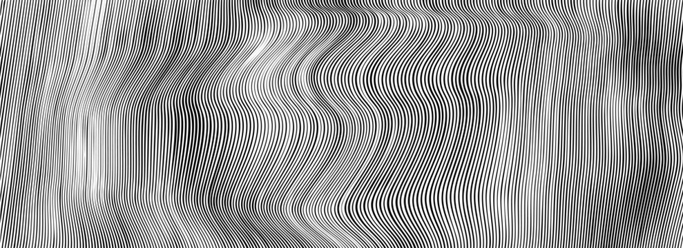 Vintage-inspired black and white striped halftone texture with engraved line effect, suitable for web design, print media, wallpaper, banners, and contemporary visual projects.