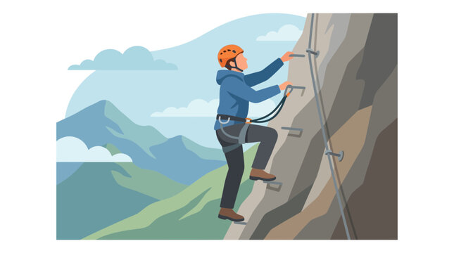 Climber Ascending Rock Wall in Outdoor Setting.
