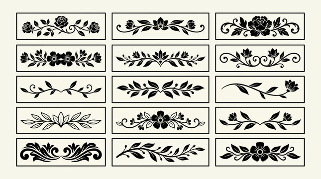 Collection of elegant floral border designs and leafy patterns