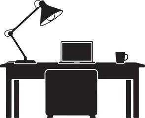 Fototapeta premium Black and white office workspace with desk lamp laptop