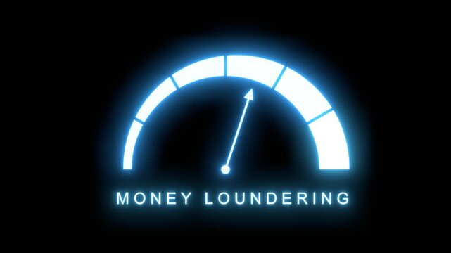 Money laundering meter showing big levels. Dangerously increasing high values, critical overload. Too much, off the charts. Politic and justice concept. Neon glowing.