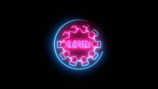 Introvert character. Psychology metaphor. Neon glowing.