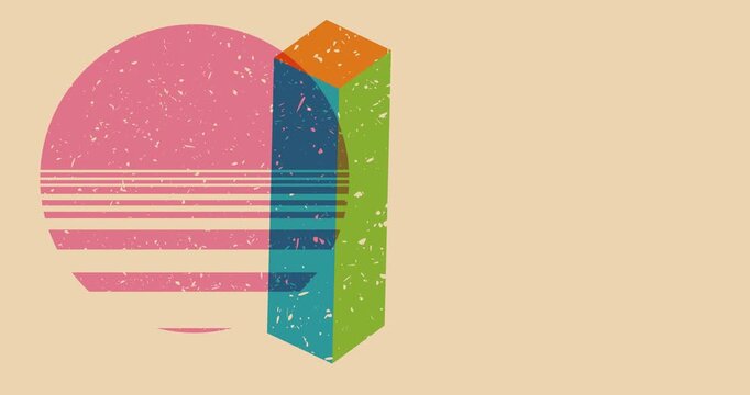 Colorful geometric shapes animation. Object in trendy riso graph design. Geometry elements abstract risograph texture style video.