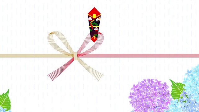 Japanese traditional gift wrapping theme with hydrangea flowers and rain pattern