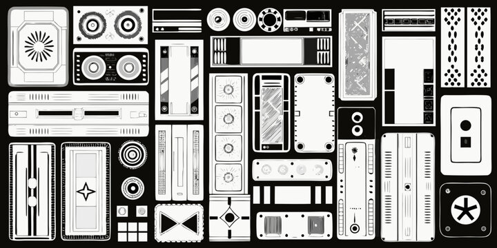 futuristic interface elements kit sci fi style isolated on black