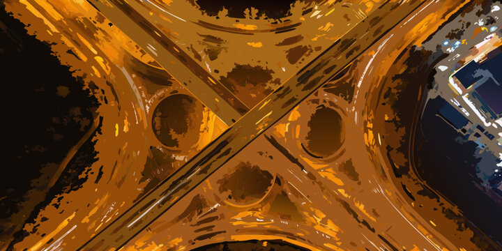 highway interchange aerial view at night stylized photograph
