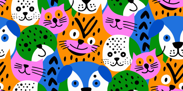 colorful pet pattern playful illustration of cats and dogs