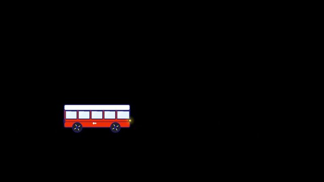 Pixelated Red Bus Animation on Black Background.